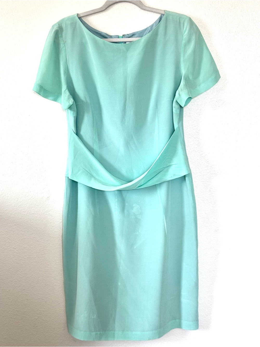 Vintage Address Maggy London 100% Silk Aqua Sheath Dress Mint Green 14